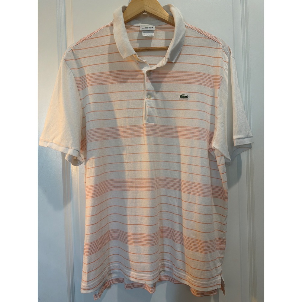 Lacoste Mens Regular Fit Striped Polo Shirt White Orange Size 6 5191L